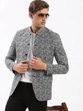 Men's Mandarin Collar Printed Black Blazer