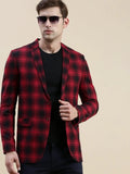 Men's Red Checked Single-Breasted Slim-Fit Blazer