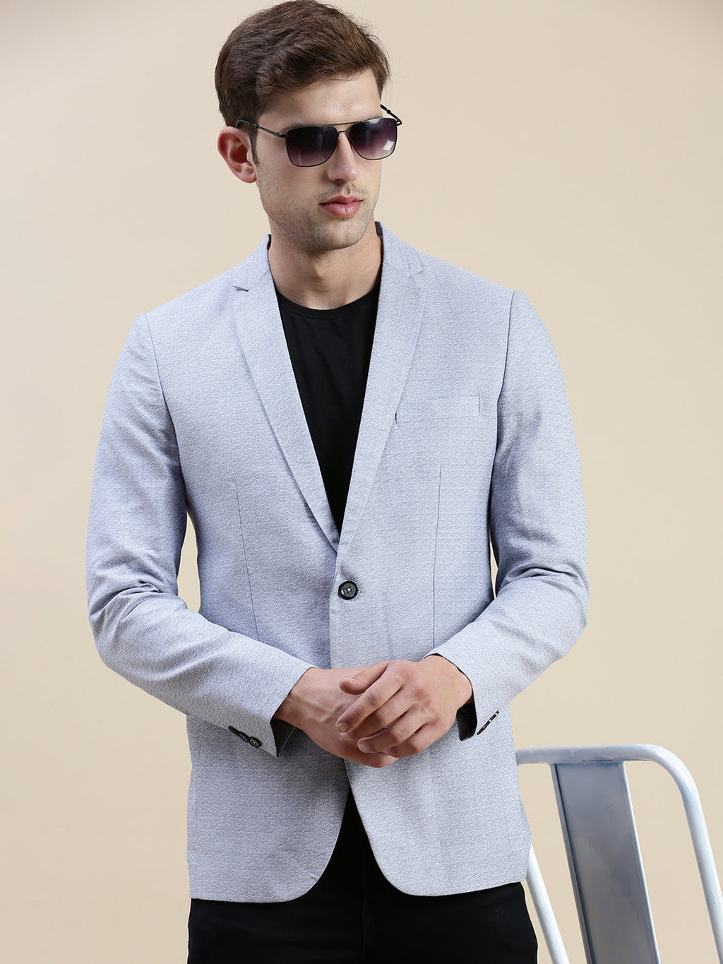 Men's Blue Slim-Fit Single-Breasted Casual Blazer