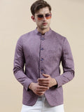 Men's Lavender Printed Mandarin Collar Slim-Fit Single-Breasted Blazer