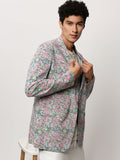 Men's White Abstract Printed Slim-Fit Single-Breasted Cotton Blazer