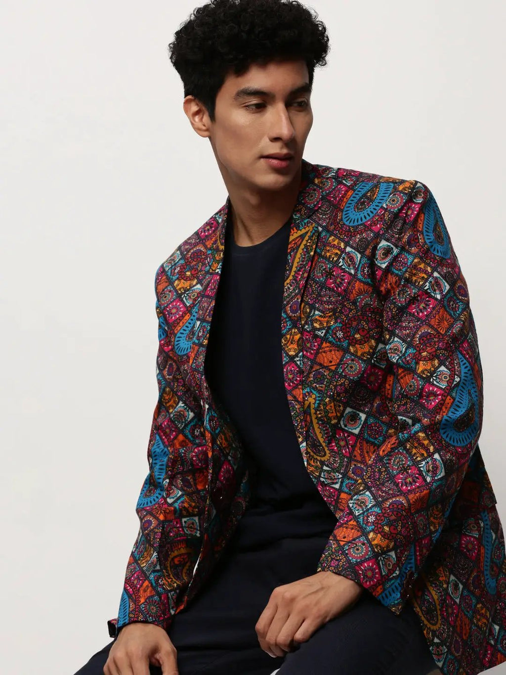 Men's Multi Printed Notched Lapel Single Breasted Blazer
