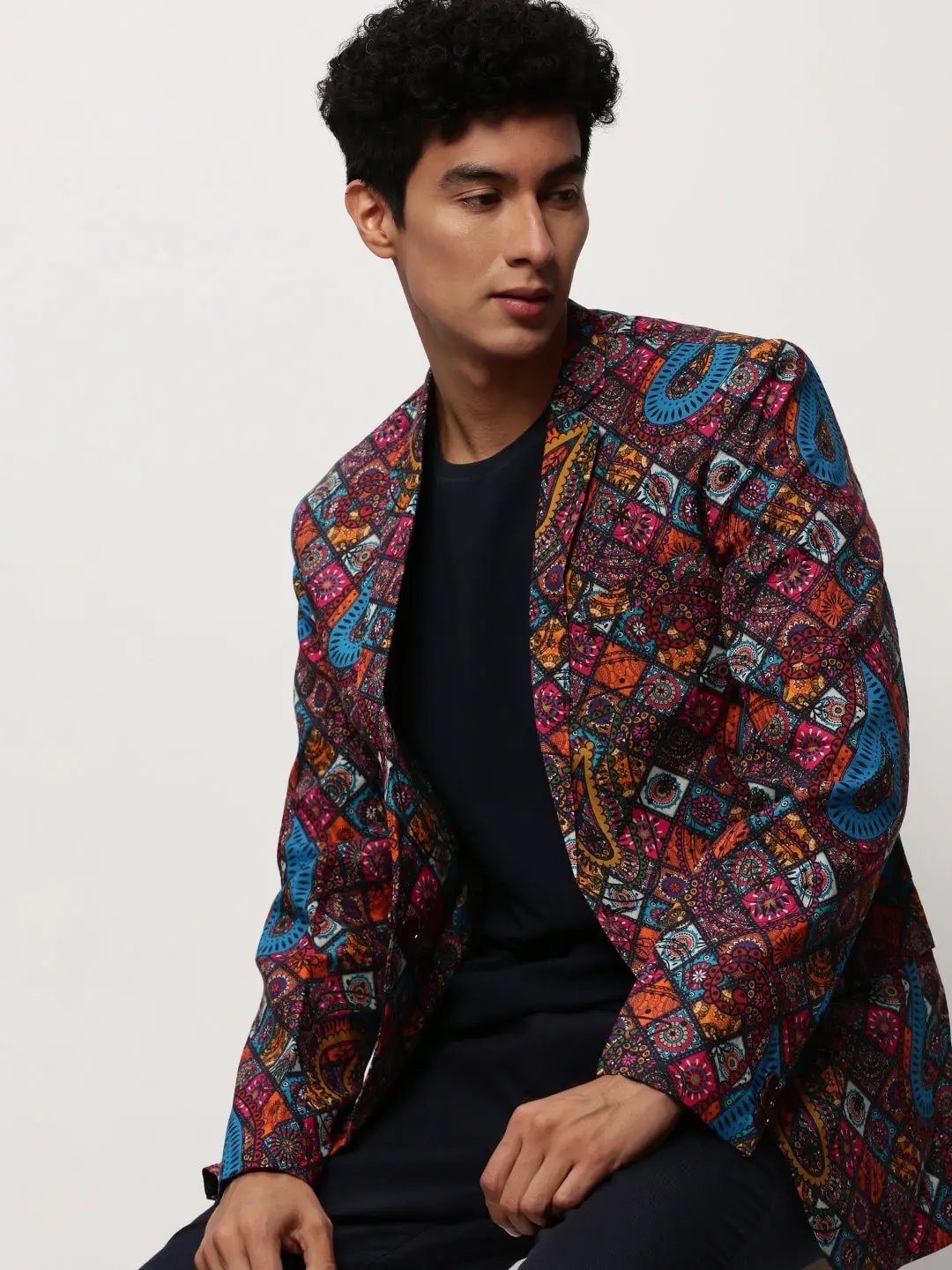 Men's Multi Printed Notched Lapel Single Breasted Blazer