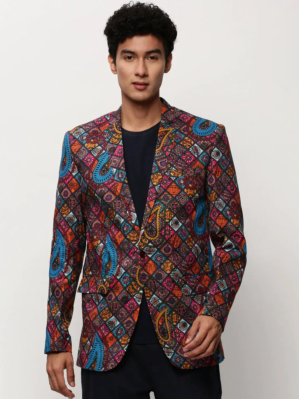 Men's Multi Printed Notched Lapel Single Breasted Blazer
