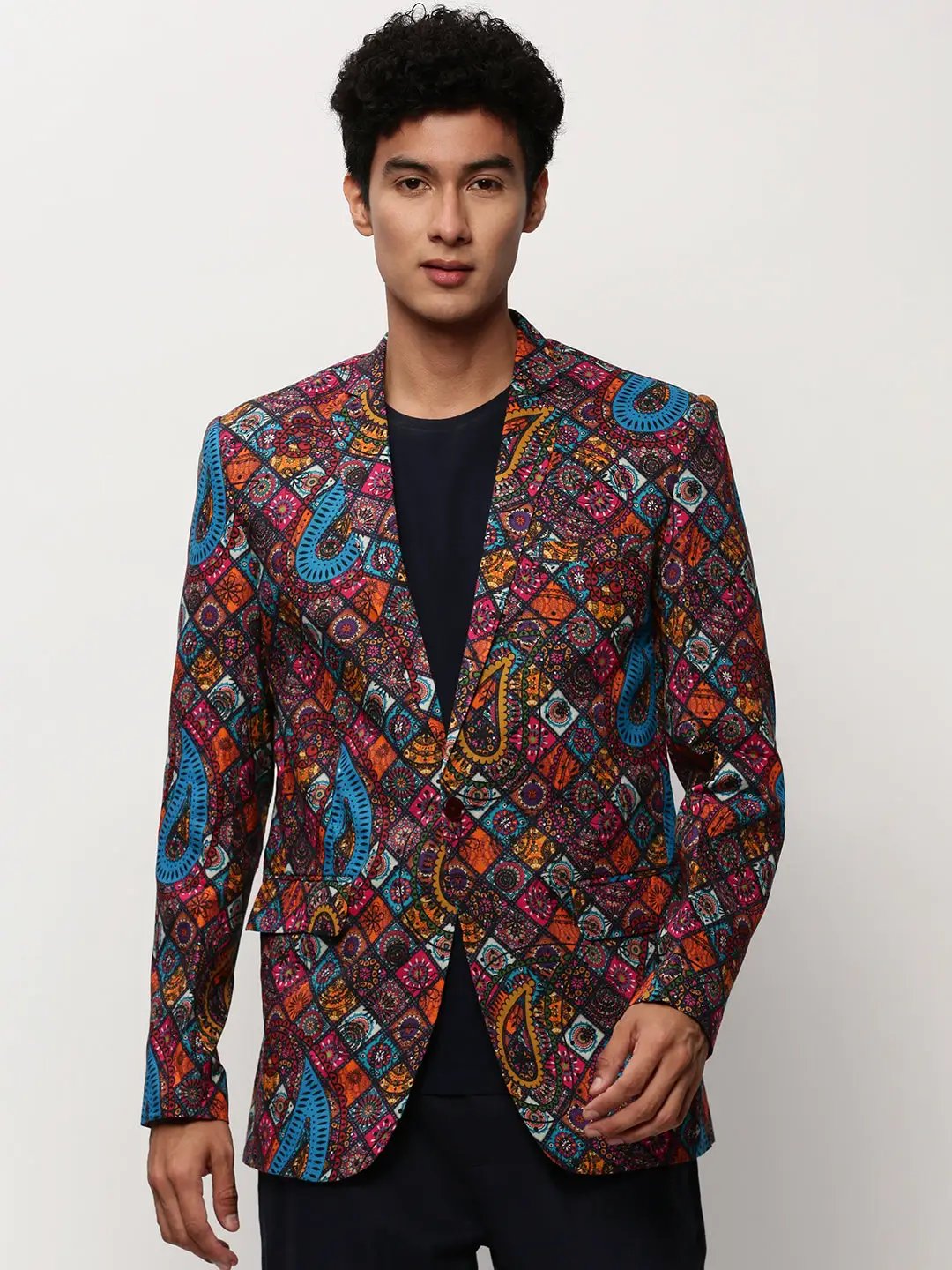 Men's Multi Printed Notched Lapel Single Breasted Blazer