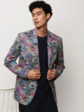 Men's Multi Slim-Fit Printed Notched Lapel Collar Single Breasted Cotton Casual Blazer