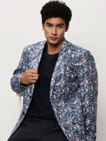 Men's White Geometric Printed Slim-Fit Single-Breasted Cotton Blazer