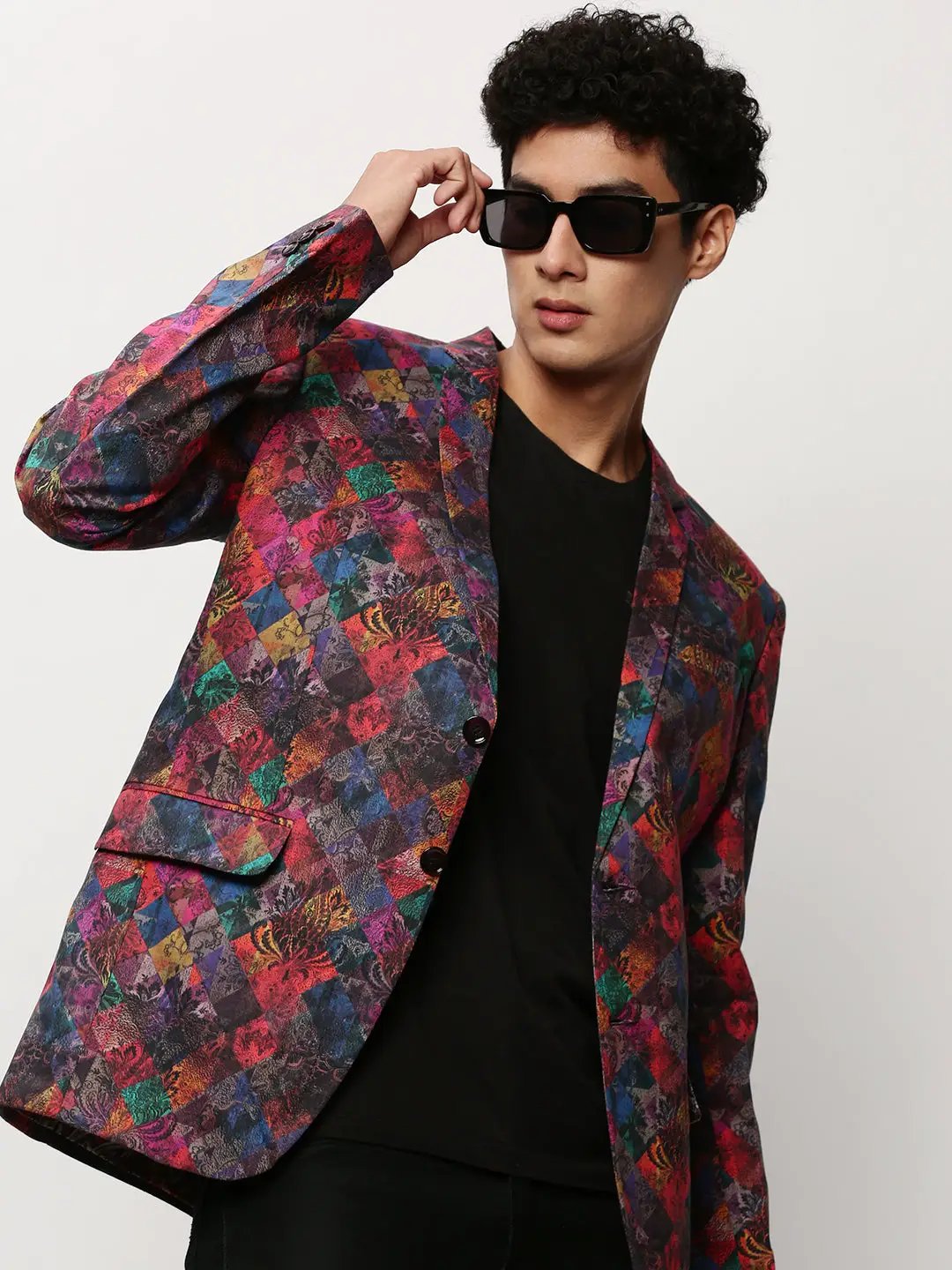 Men's Multi Printed Notched Lapel Single Breasted Blazer