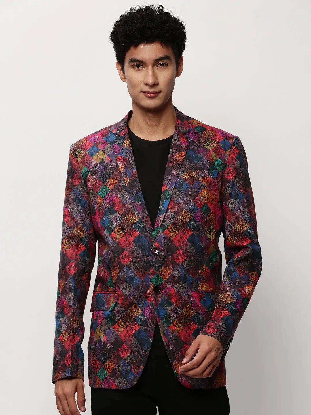 Men's Multi Printed Notched Lapel Single Breasted Blazer