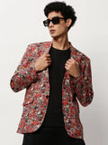 Men's Rust Abstract Printed Slim-Fit Single Breasted Cotton Blazer