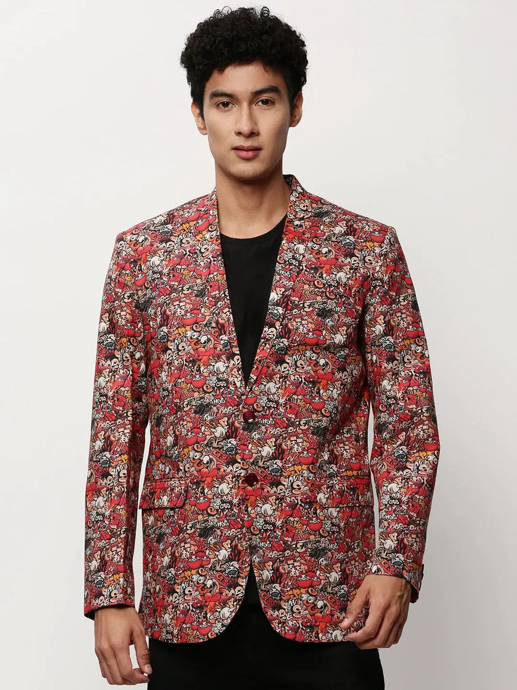Men's Rust Abstract Printed Slim-Fit Single Breasted Cotton Blazer