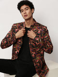 Men's Black Floral Printed Bandhgala Blazer