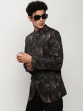 Men's Black Printed Mandarin Collar Bandhgala Blazer