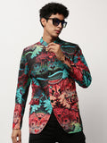 Men's Multi Graphic Printed Mandarin Collar Single-Breasted Bandhgala Cotton Casual Blazer