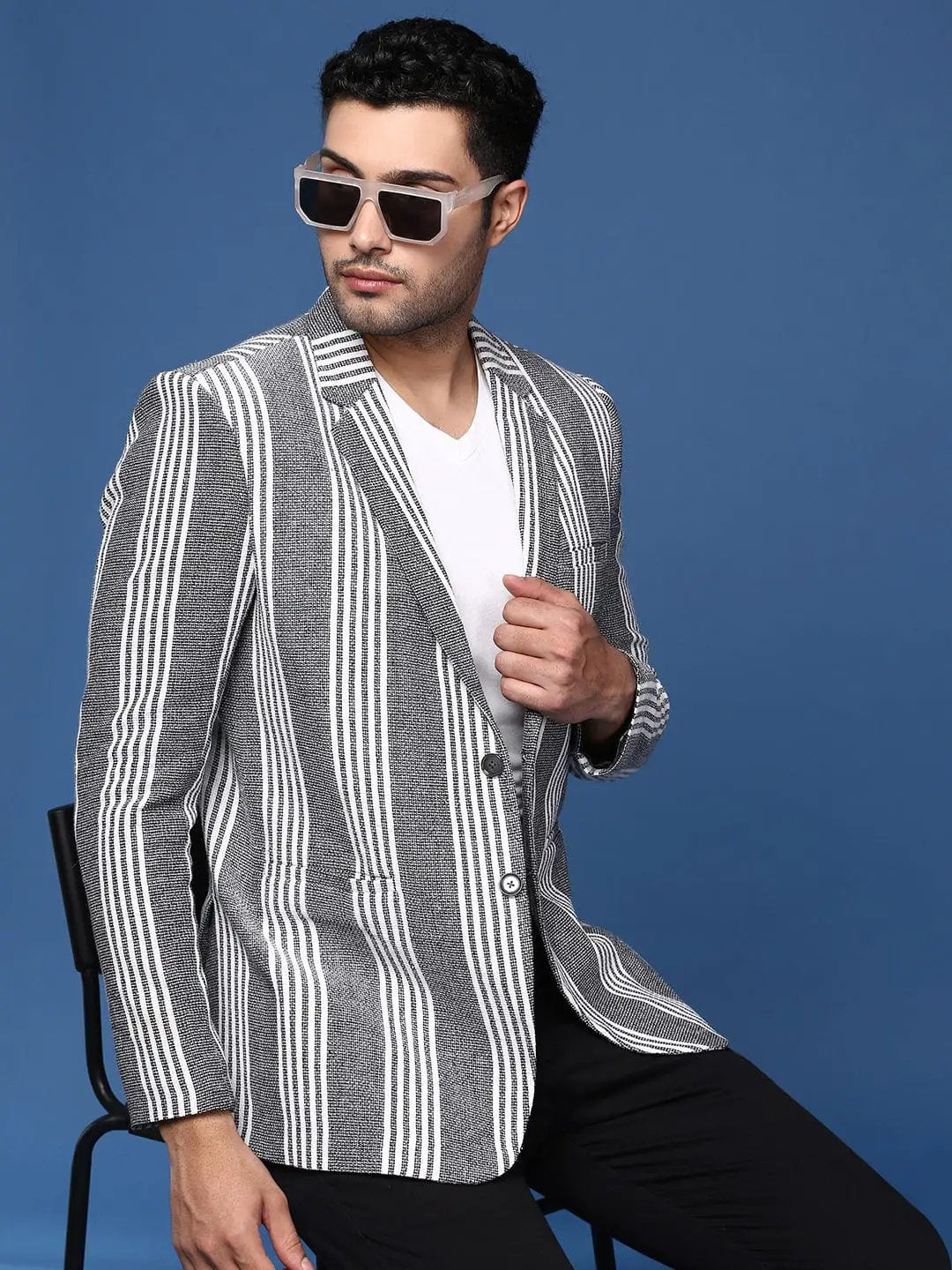 Men's Grey Slim Fit Single Breasted Cotton Casual Blazer
