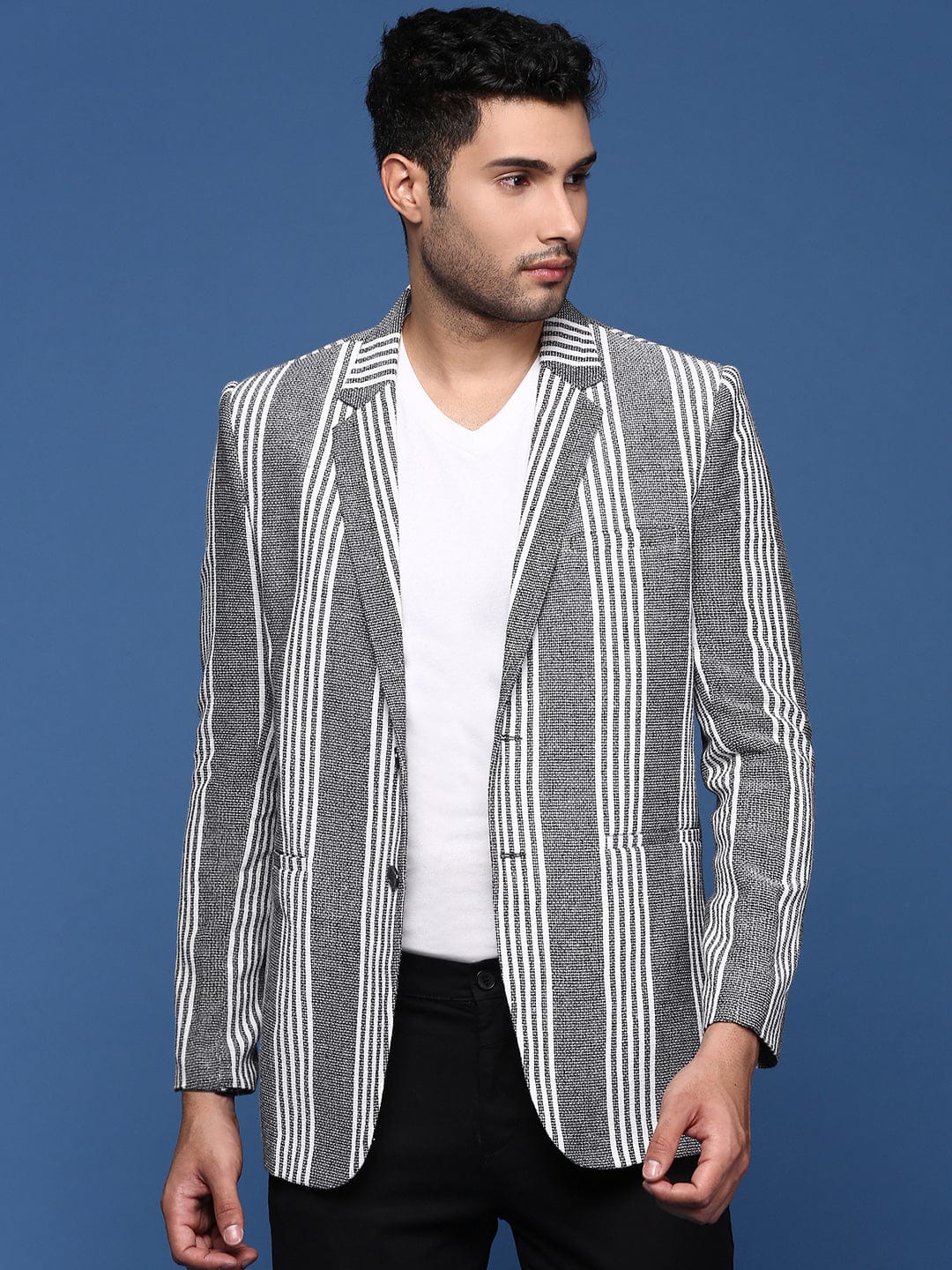 Men's Grey Slim Fit Single Breasted Cotton Casual Blazer