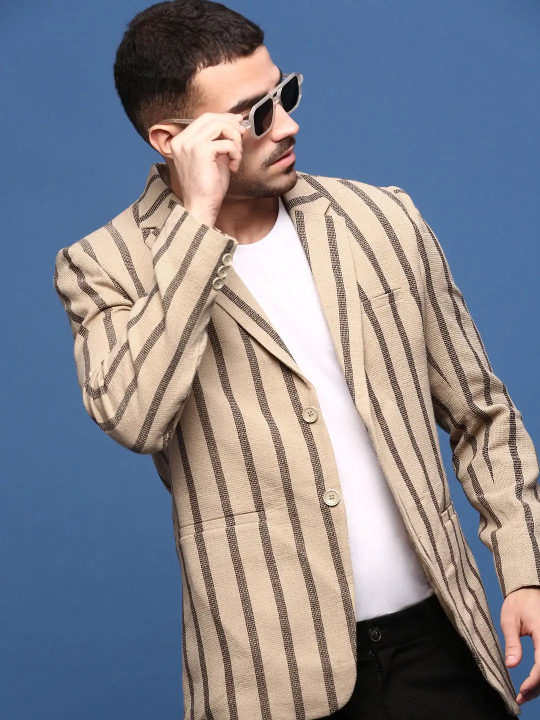 Men's Beige Single Breasted Slim Fit Blazer