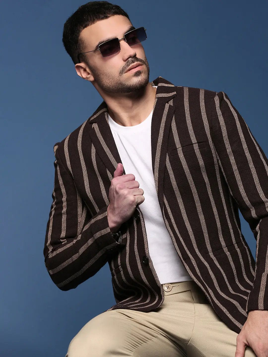 Men's Brown Slim Fit Single Breasted Blazer