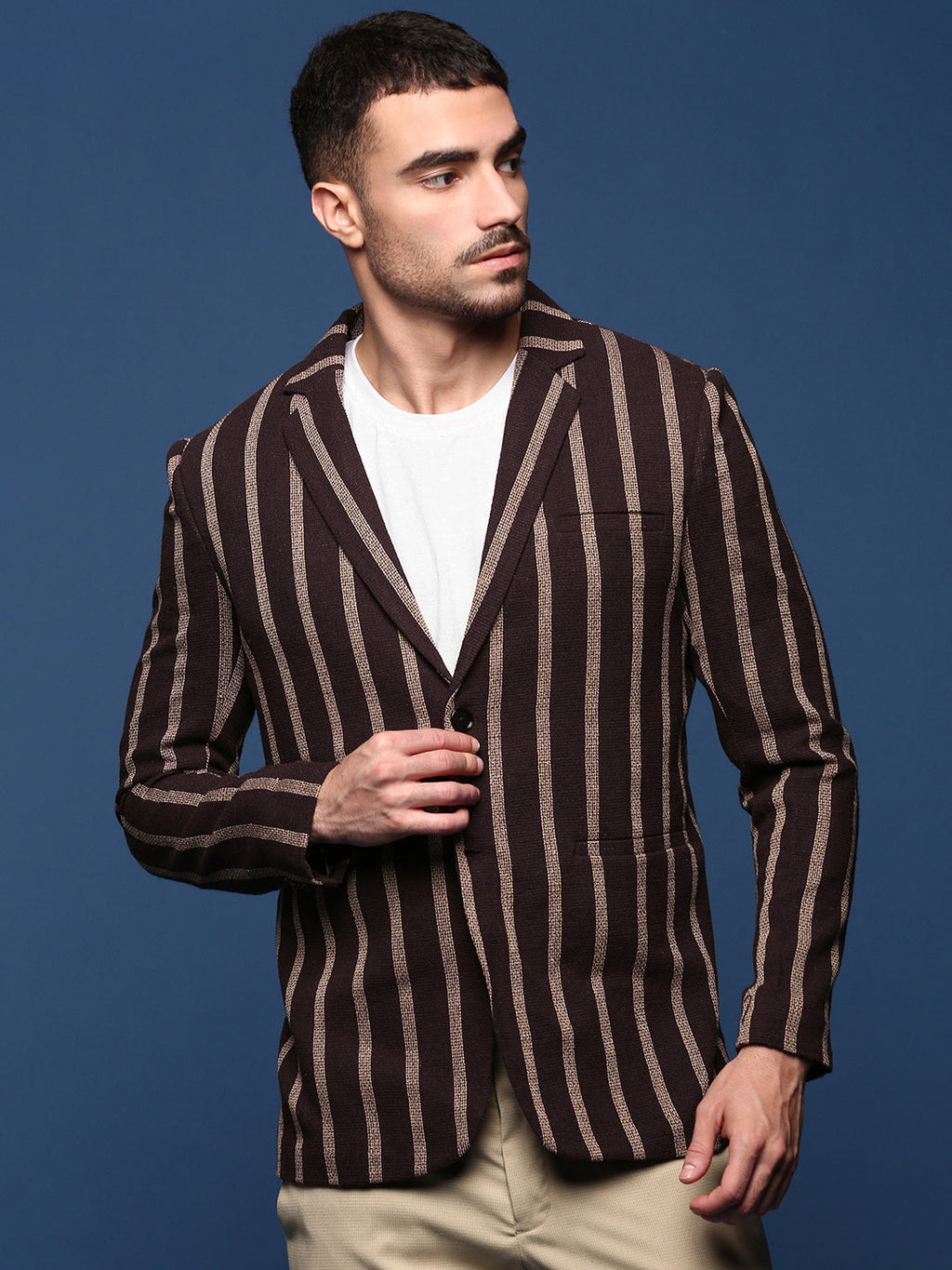 Men's Brown Slim Fit Single Breasted Blazer