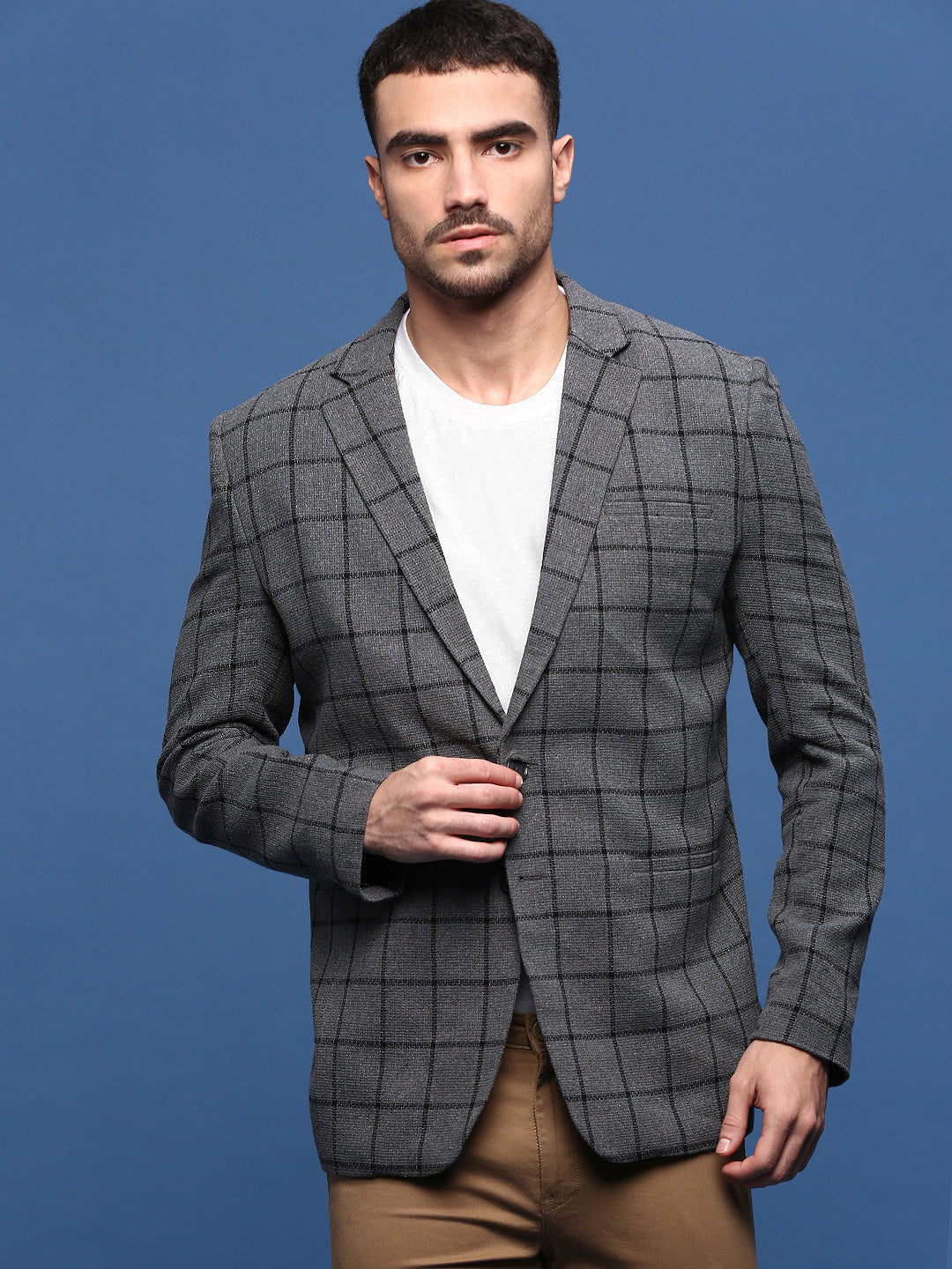 Men's Grey Slim Fit Notched Lapel Single Breasted Blazer