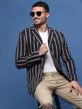 Men's Navy Blue Slim Fit Single-Breasted Checked Notched Lapel Cotton Blazers