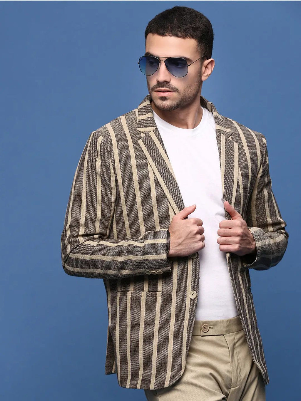 Men's Beige Slim Fit Single Breasted Blazer