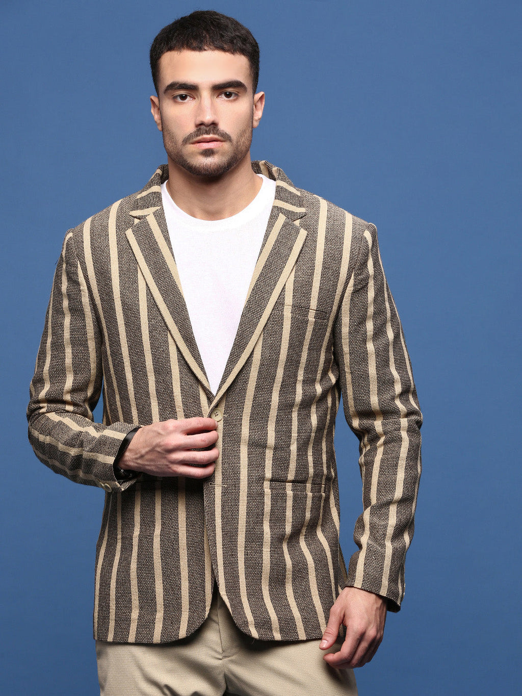 Men's Beige Slim Fit Single Breasted Blazer