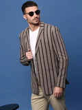 Men's Brown Slim Fit Striped Single Breasted Blazer