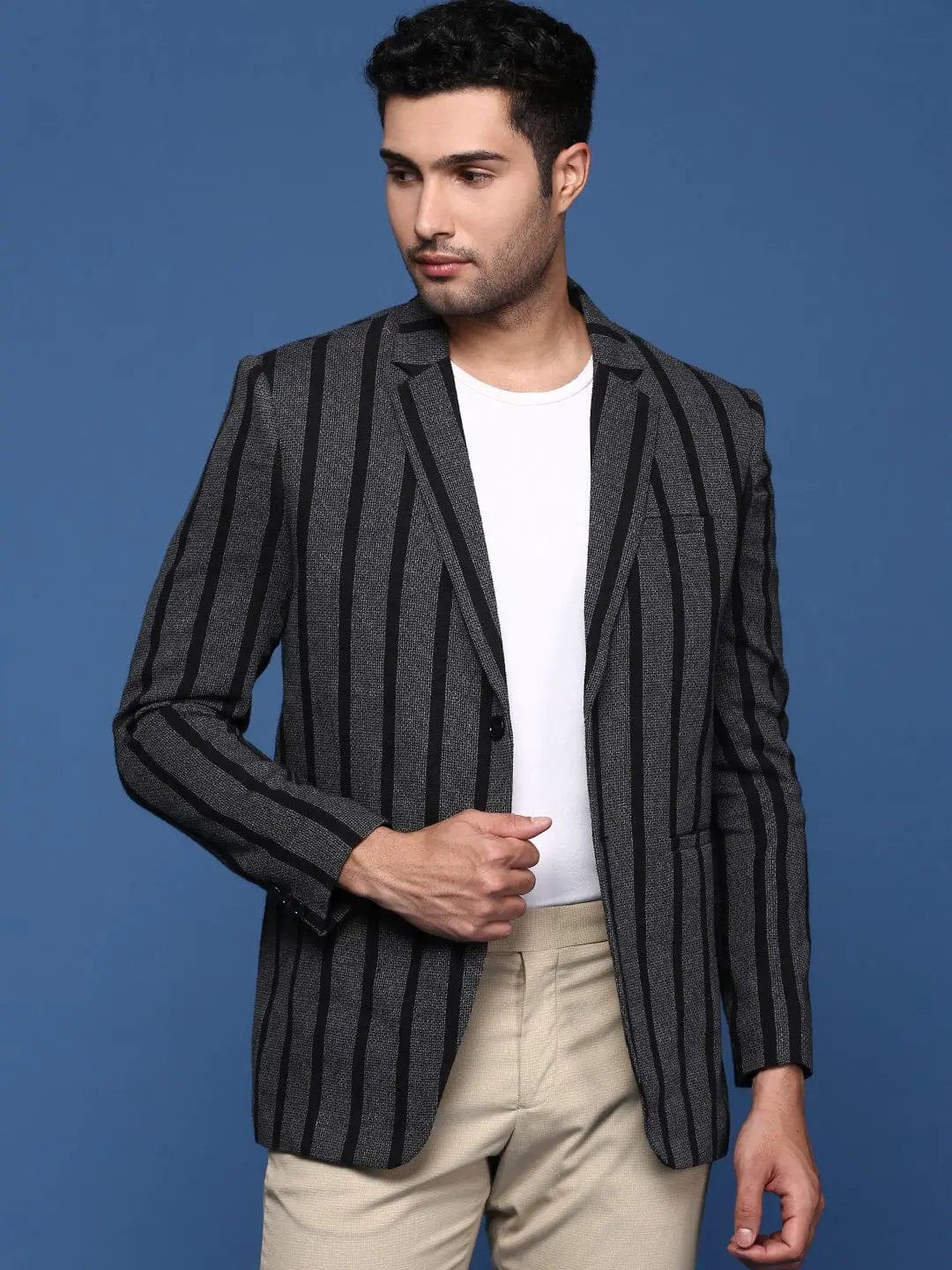 Men's Charcoal Slim Fit Single Breasted Formal Blazer