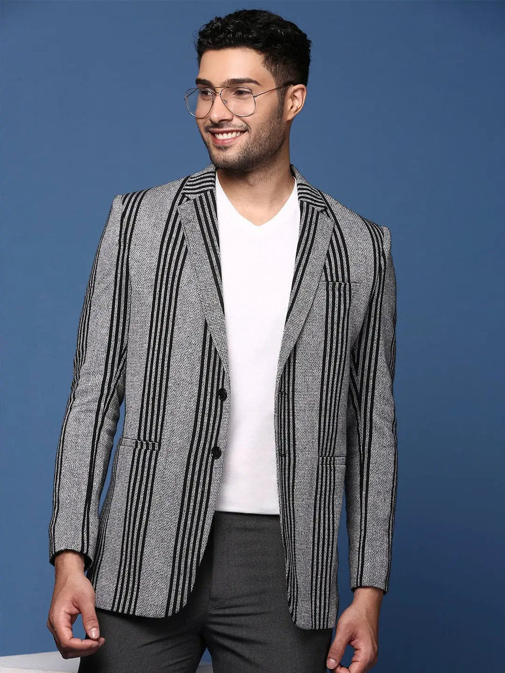 Men's Grey Slim Fit Single Breasted Cotton Blazer