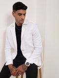 Men's White Slim-Fit Notched Lapel Single-Breasted Cotton Blazer