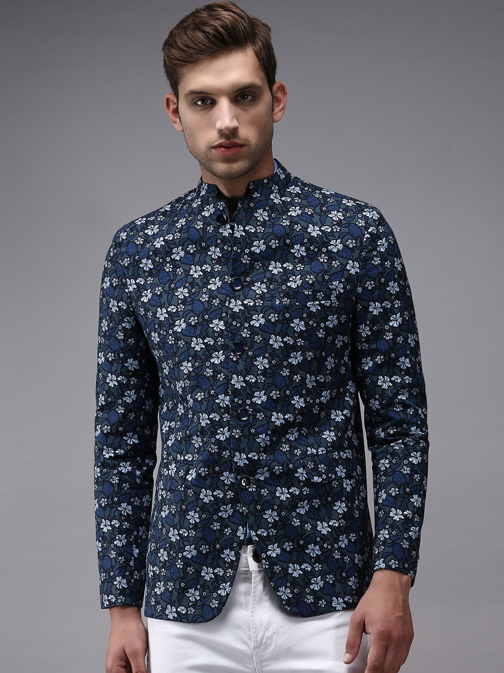 Men's Grey Printed Single- Breasted Blazers