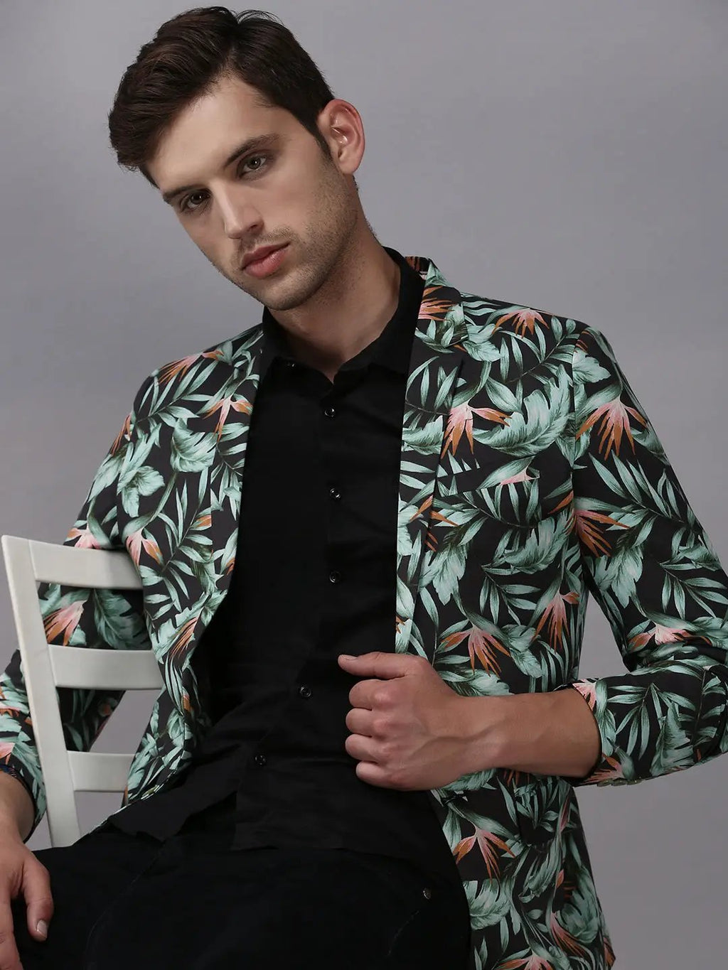 Men's Grey Printed Blazer