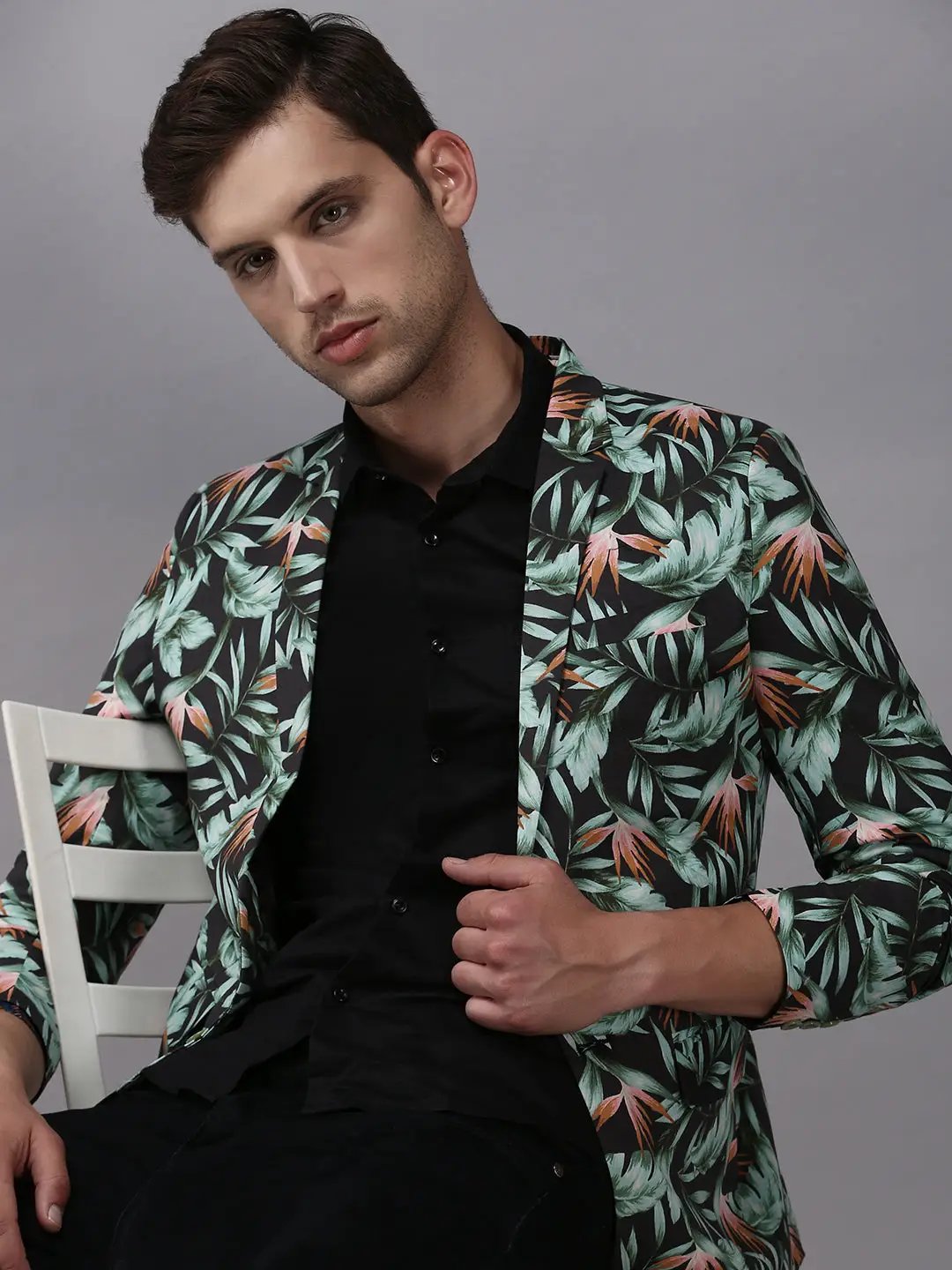 Men's Grey Printed Blazer