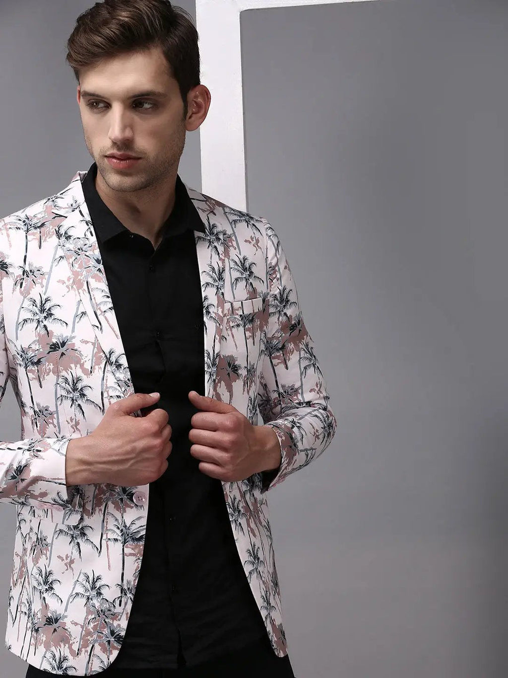 Men's Pink Printed Single-Breasted Blazer