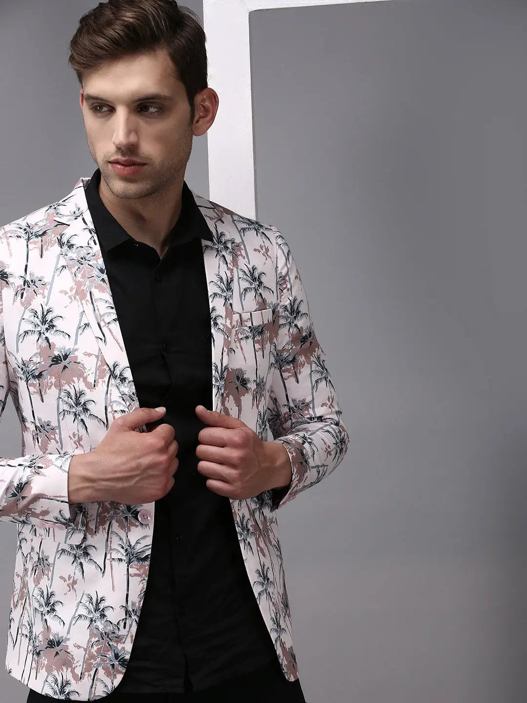 Men's Pink Printed Single-Breasted Blazer