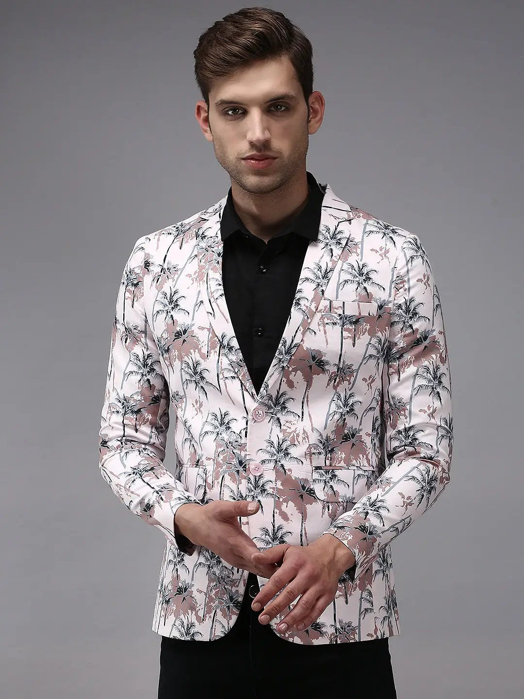 Men's Pink Printed Single-Breasted Blazer