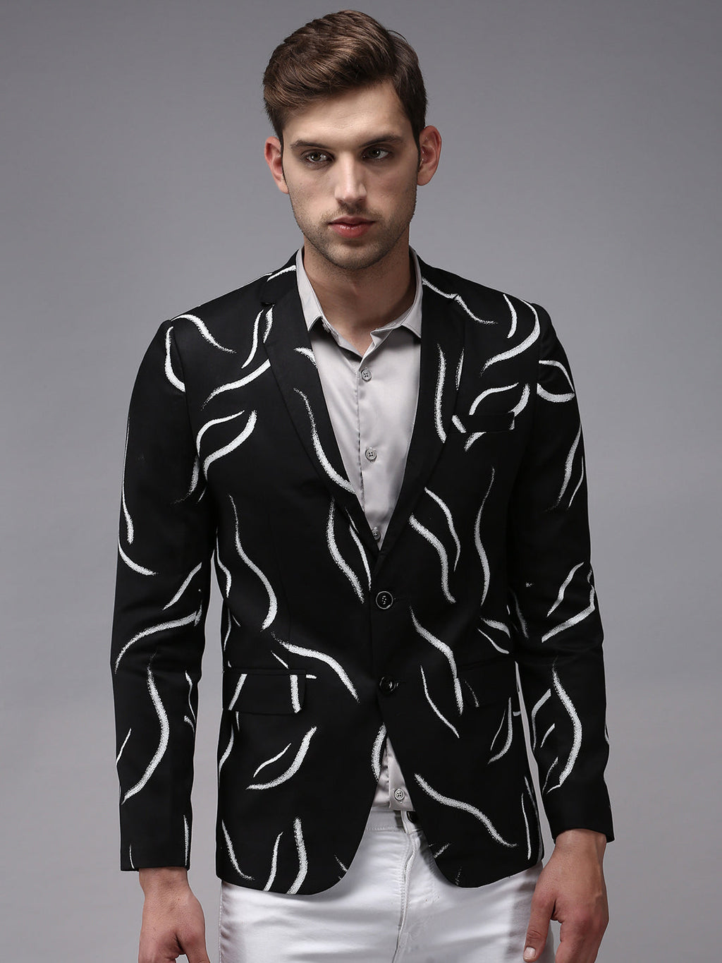 Men's Black Printed Single Breasted Blazers