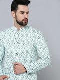Men's Sea Green Printed Bandhgala Blazer