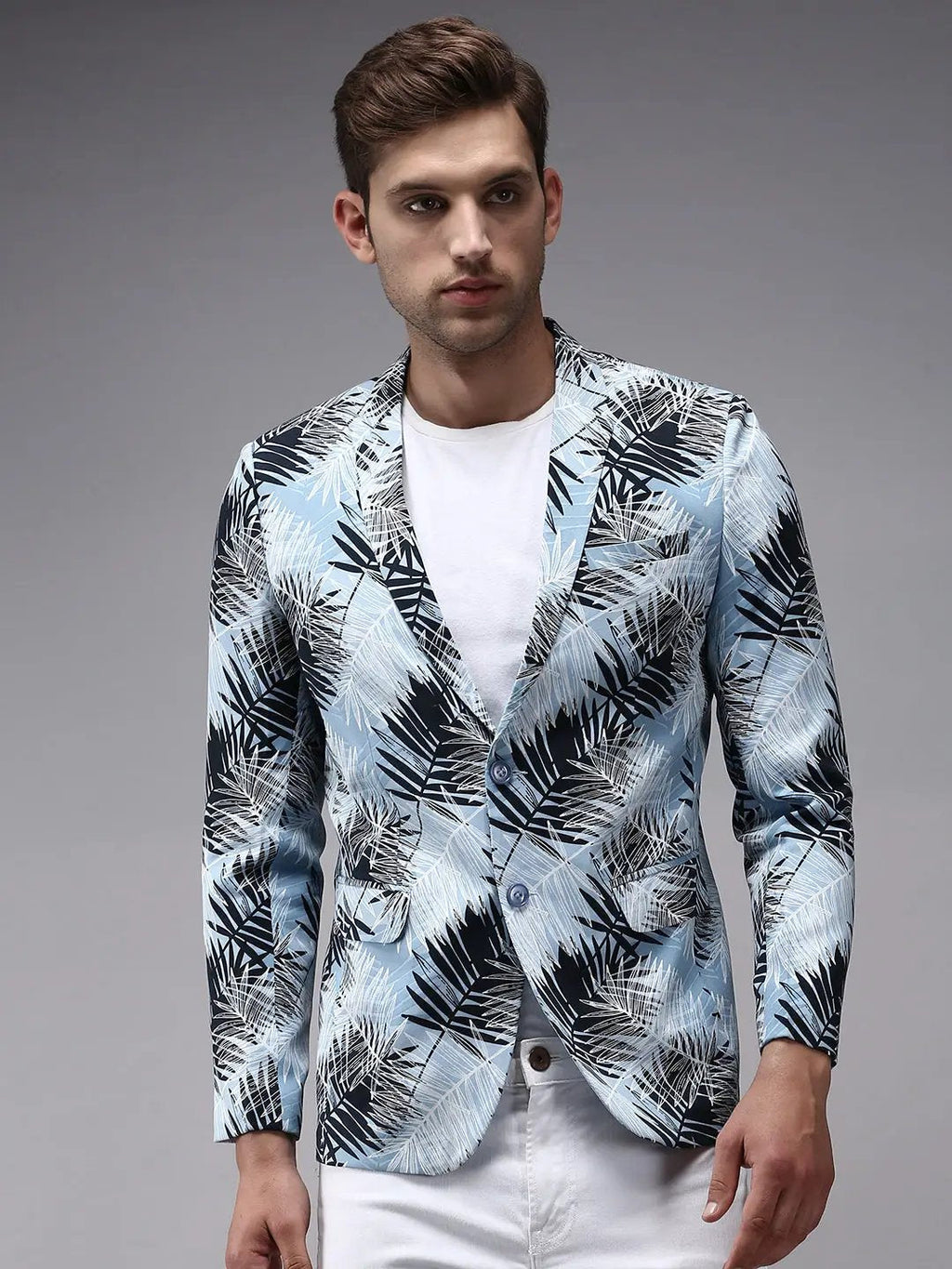 Men's Blue Printed Single Breasted Blazers
