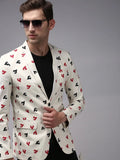 Men's Cream Printed Single-Breasted Blazer