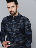 Men's Navy Blue Printed Single-Breasted Blazer