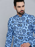 Men's Blue Printed Single-Breasted Blazer