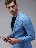 Men's Blue Printed Single Breasted Blazer