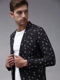 Men's Dark Grey Printed Single-Breasted Blazer