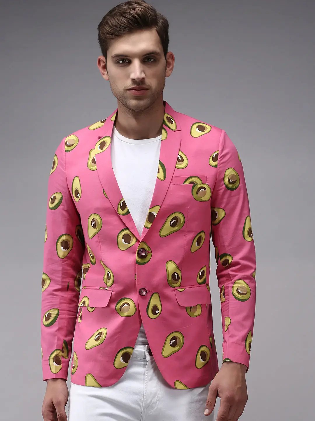 Men's Pink Printed Single-Breasted Blazer