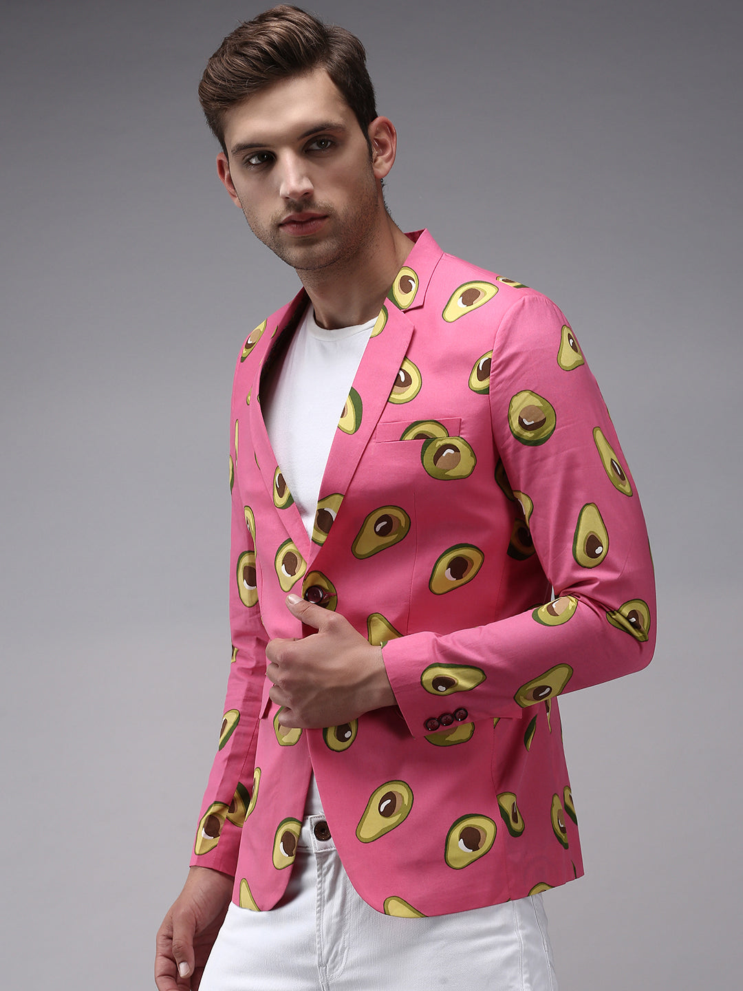Men's Pink Printed Single-Breasted Blazer