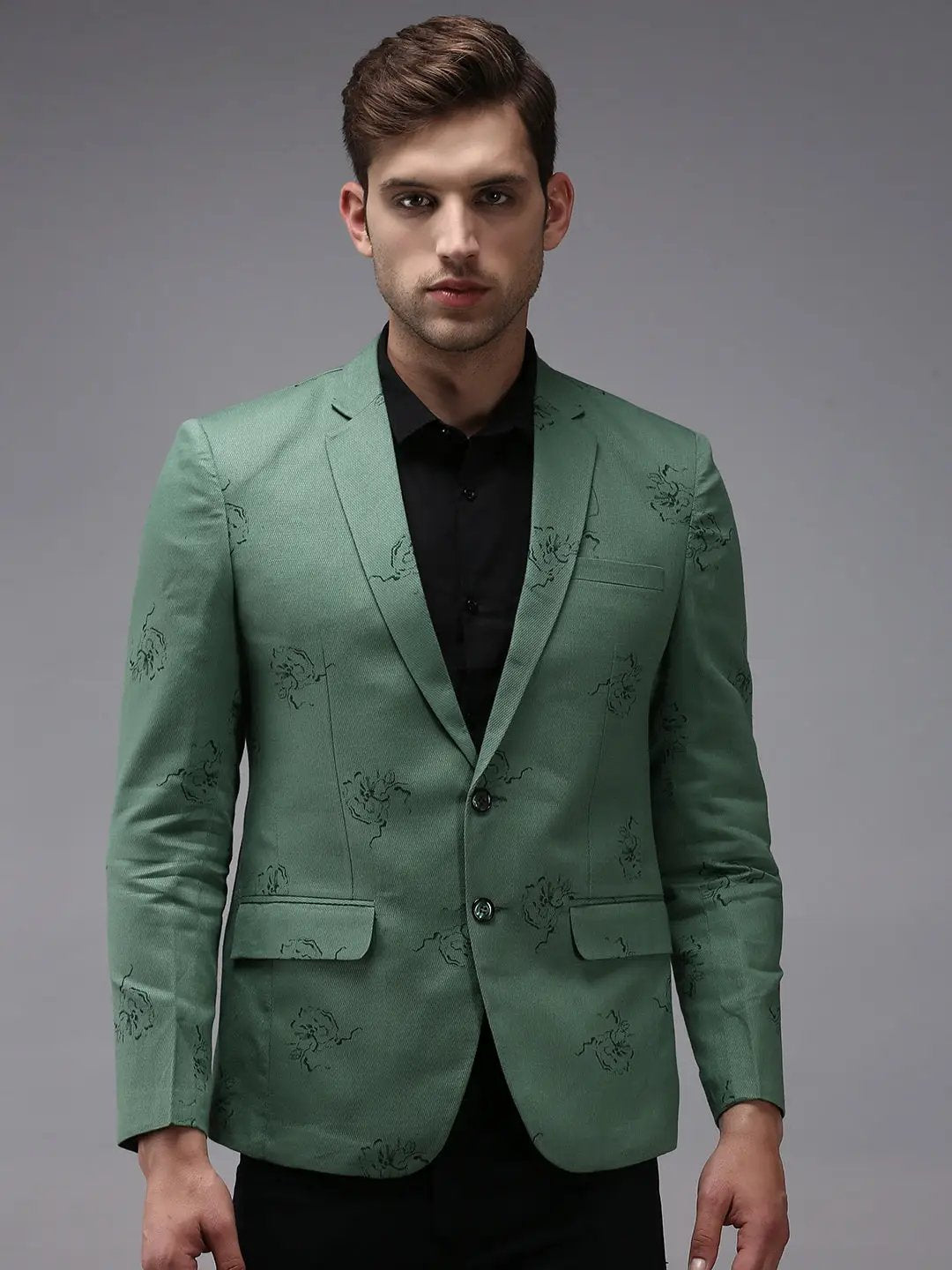 Men's Green Printed Single Breasted Blazers
