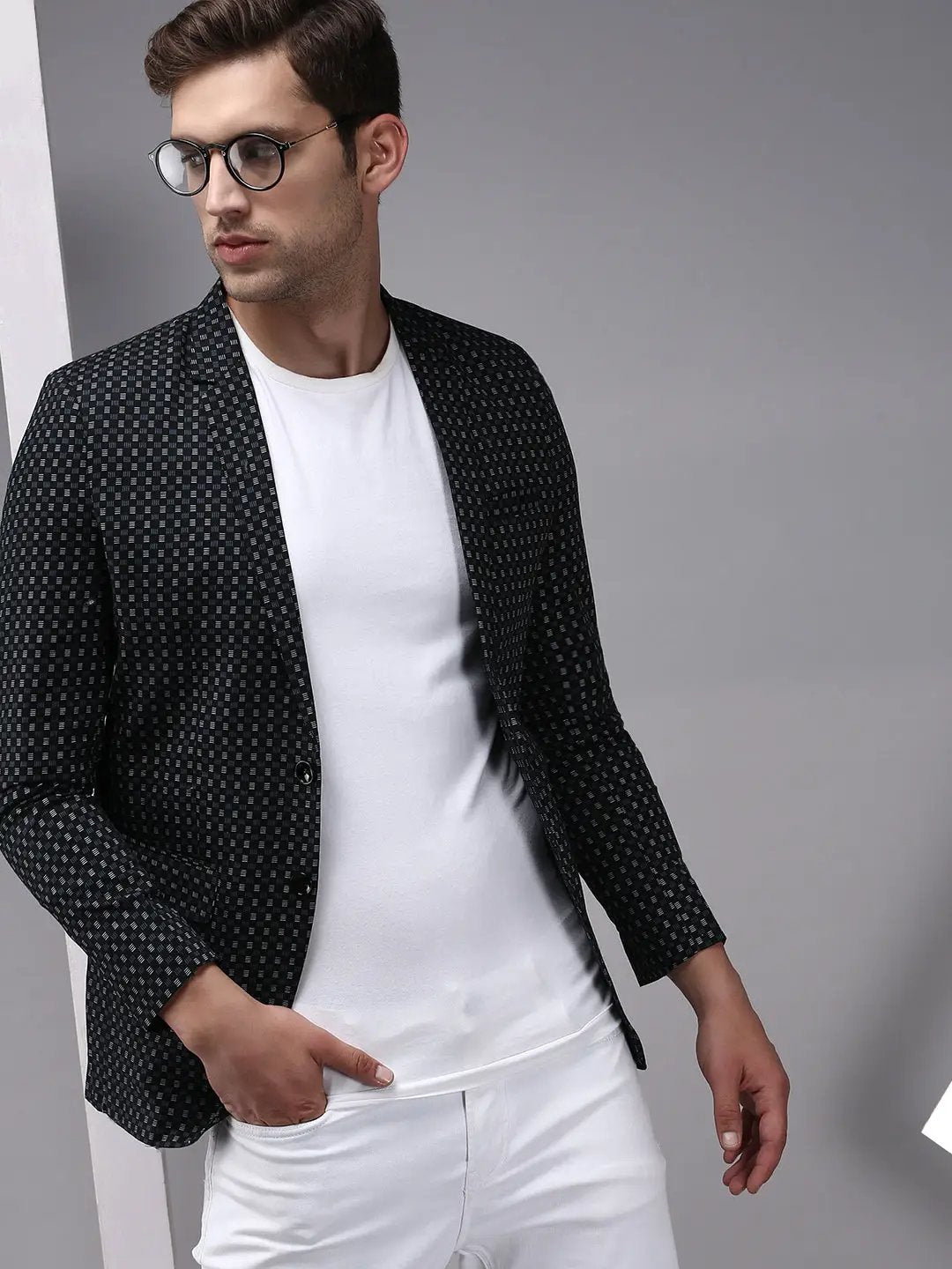Men's Black Printed Single-Breasted Blazer