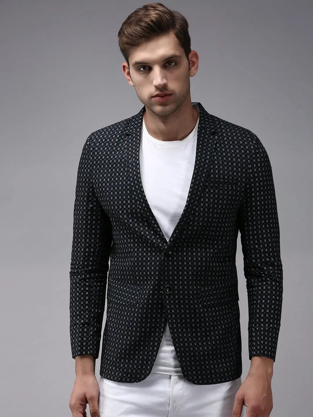 Men's Black Printed Single-Breasted Blazer